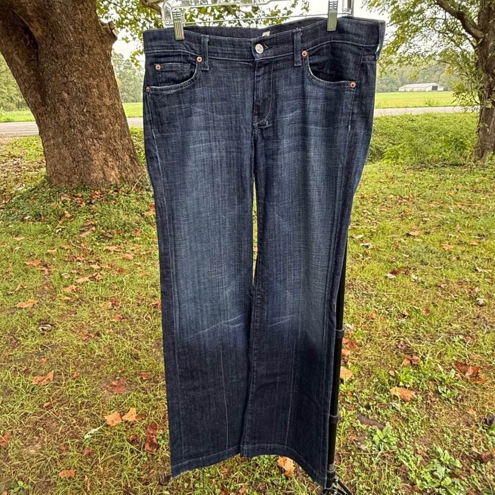 7 For All Mankind Dojo Dark Wash Flare Jeans Size 32 U115B380S Y2K Retro 70s